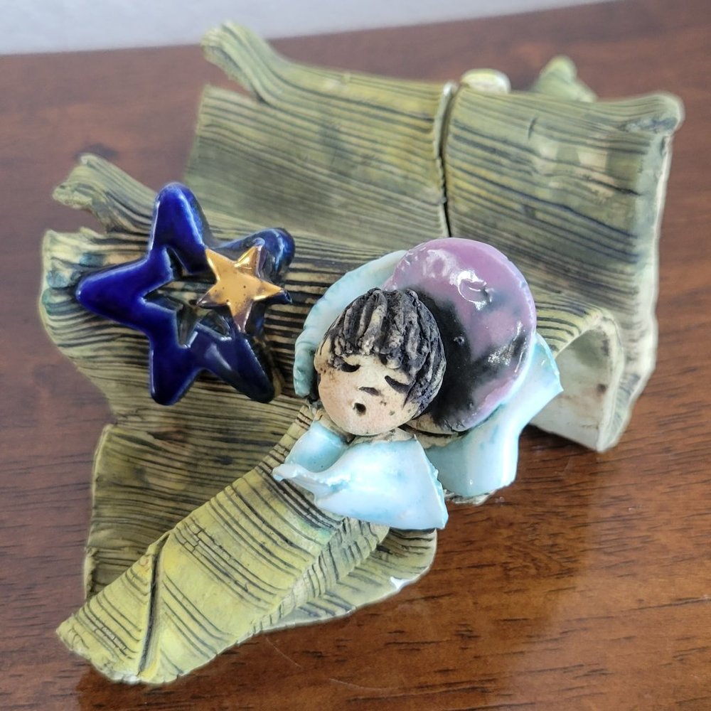 Handmade Gypsum Nativity Figurine of baby Jesus with tropical theme